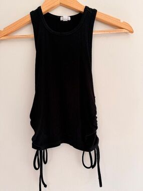 Garage Black Ribbed Tank with Side Ties